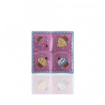 Porio Puantiyeli Pembe 4 Bölmeli Cupcake Küçük Tabak