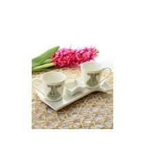 Perotti 2 Kişilik Porselen Kaftan Tepsili Kahve Seti (Su Yeşili)