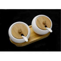 Bambu Tepsili 2'li Porselen Şekerlik