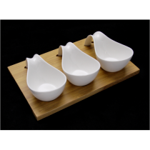 Bambu Tepsili 3'lü Porselen Sosluk