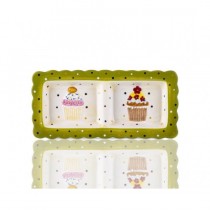 Porio 2 Bölmeli Puantiyeli Yeşil Cupcake Tabak