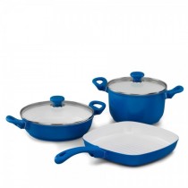 Korkmaz Seravita 3'lü Seramik Tencere Seti-Mavi