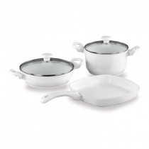 Korkmaz Seravita 3'lü Seramik Tencere Seti-Beyaz