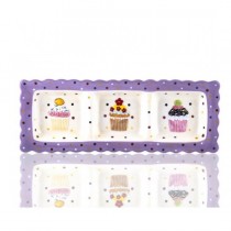 Porio 3 Bölmeli Puantiyeli Mor Cupcake Tabak