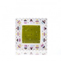 Porio Puantiyeli Yeşil Cupcake Kare Tabak