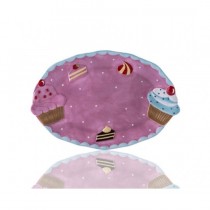 Porio Puantiyeli Pembe Cupcake Kayık Tabak