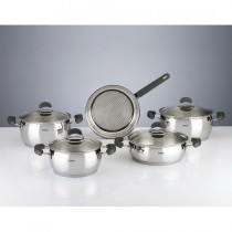 Hisar 9 Parça Çelik Tencere Seti-Monaco Siyah