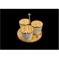 Bambu Tepsili 3'lü Kapaklı Reçellik Seti